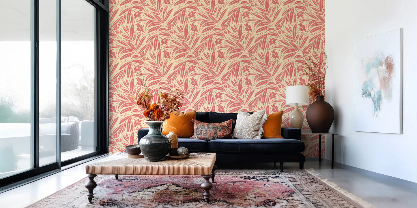 Coral Bloom Botanical Illustration Wallpaper⁠