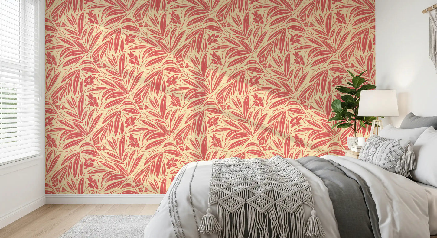 Coral Bloom Botanical Illustration Wallpaper⁠