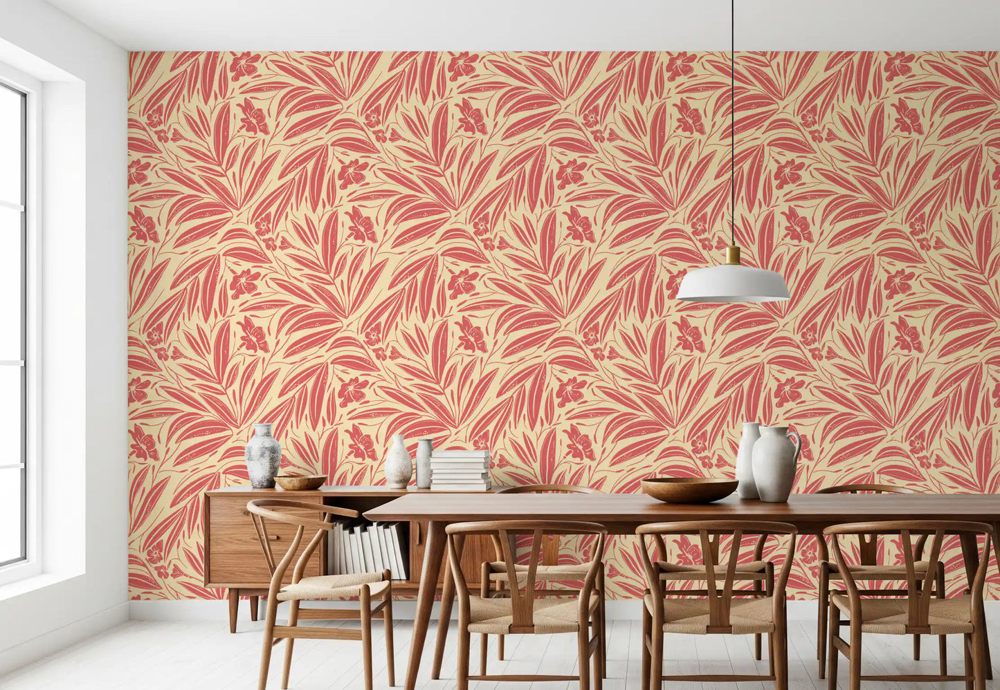 Coral Bloom Botanical Illustration Wallpaper⁠