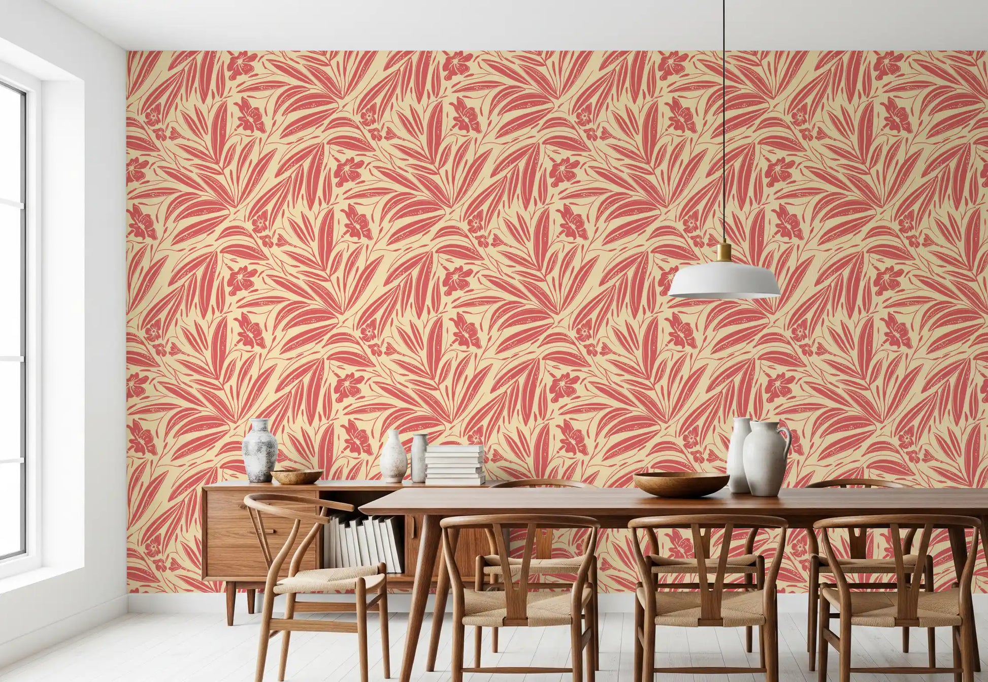 Coral Bloom Botanical Illustration Wallpaper⁠