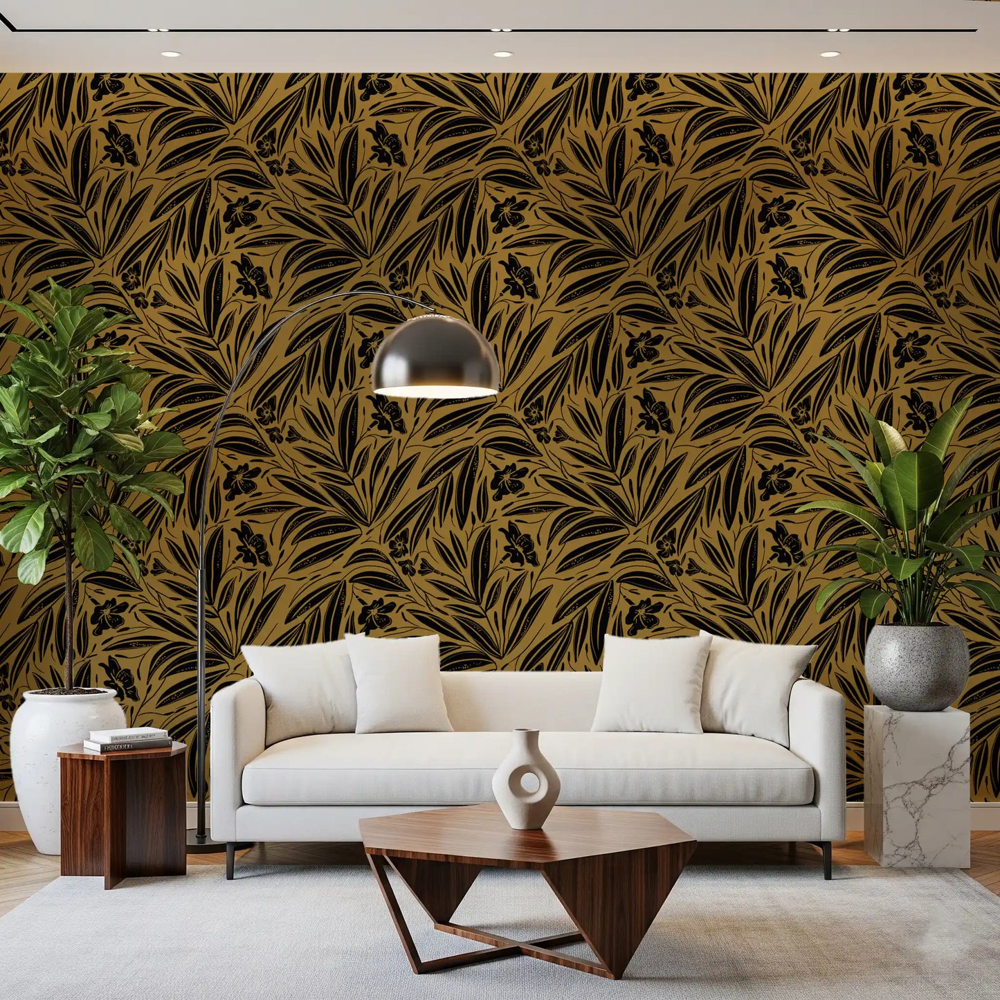 Golden Botanical Silhouette Wallpaper⁠