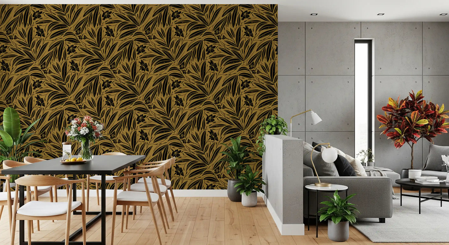 Golden Botanical Silhouette Wallpaper⁠