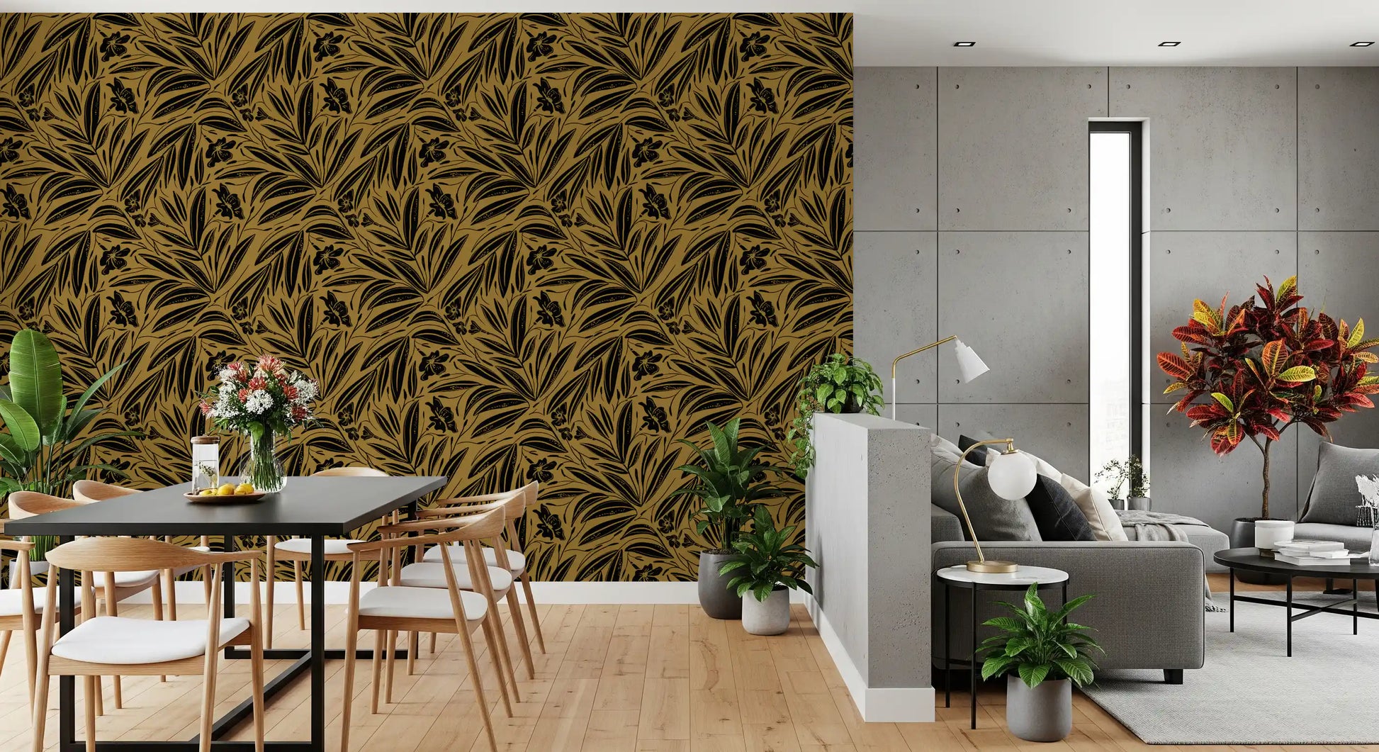 Golden Botanical Silhouette Wallpaper⁠