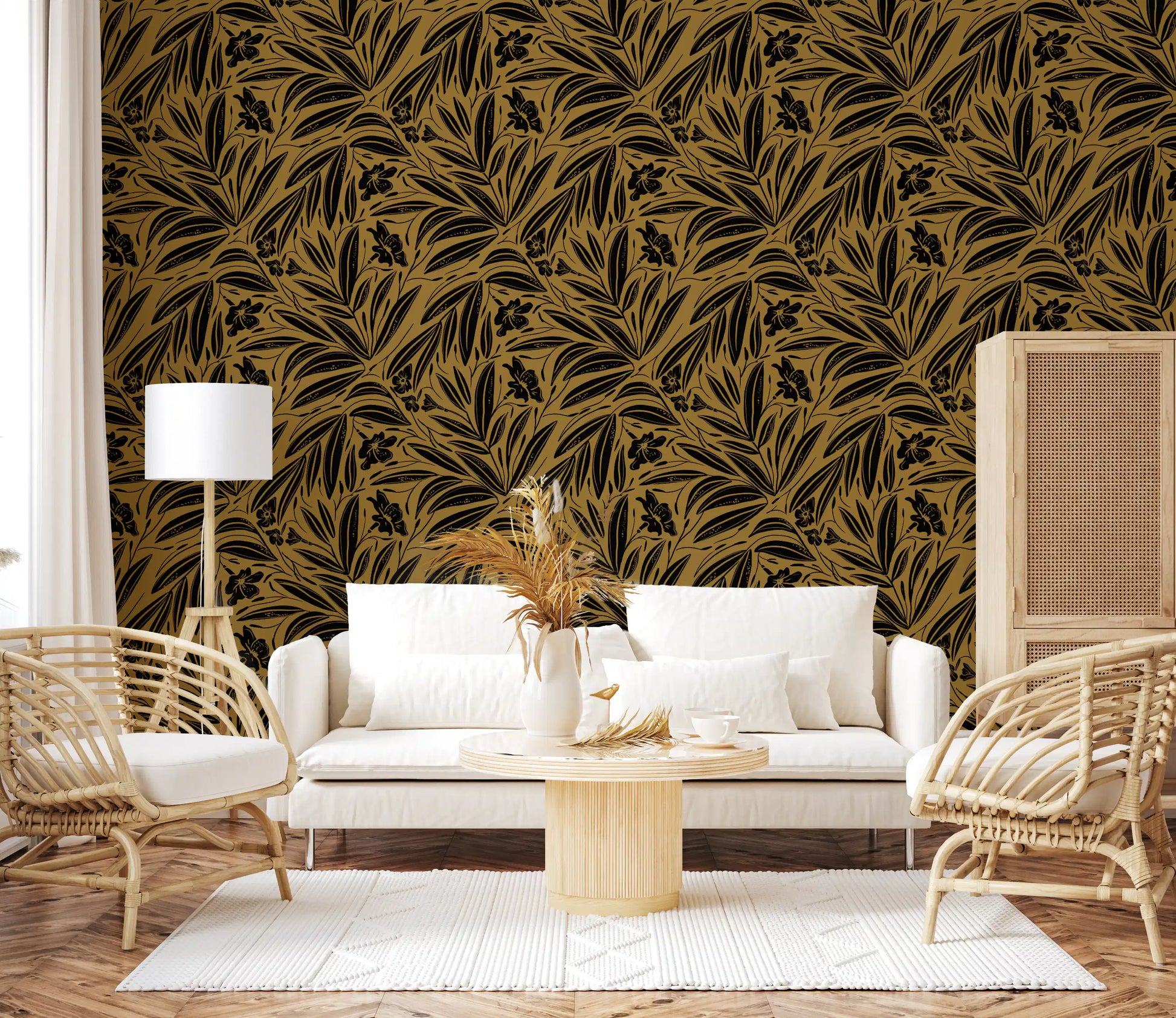 Golden Botanical Silhouette Wallpaper⁠