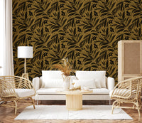 Golden Botanical Silhouette Wallpaper⁠