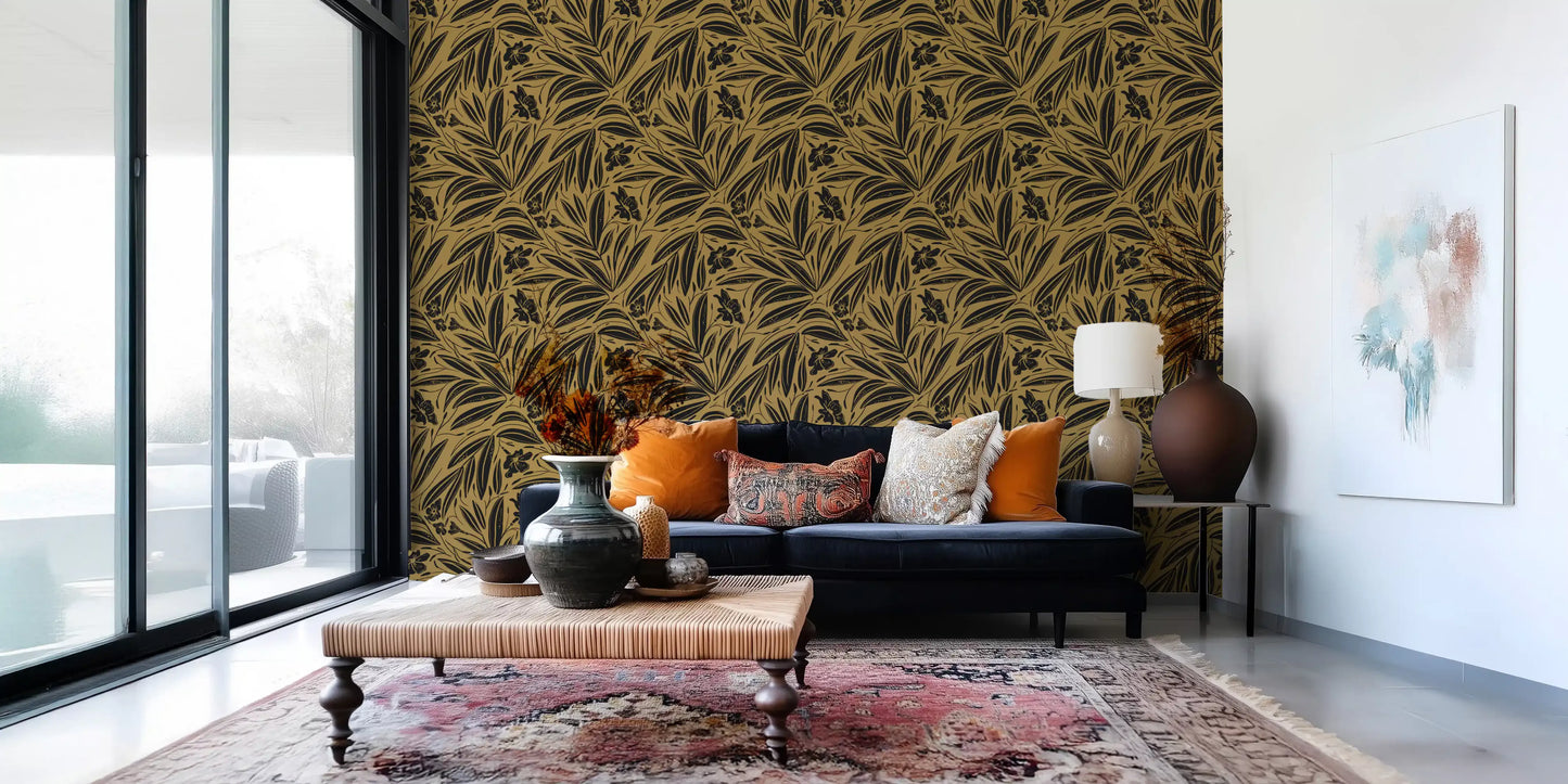 Golden Botanical Silhouette Wallpaper⁠