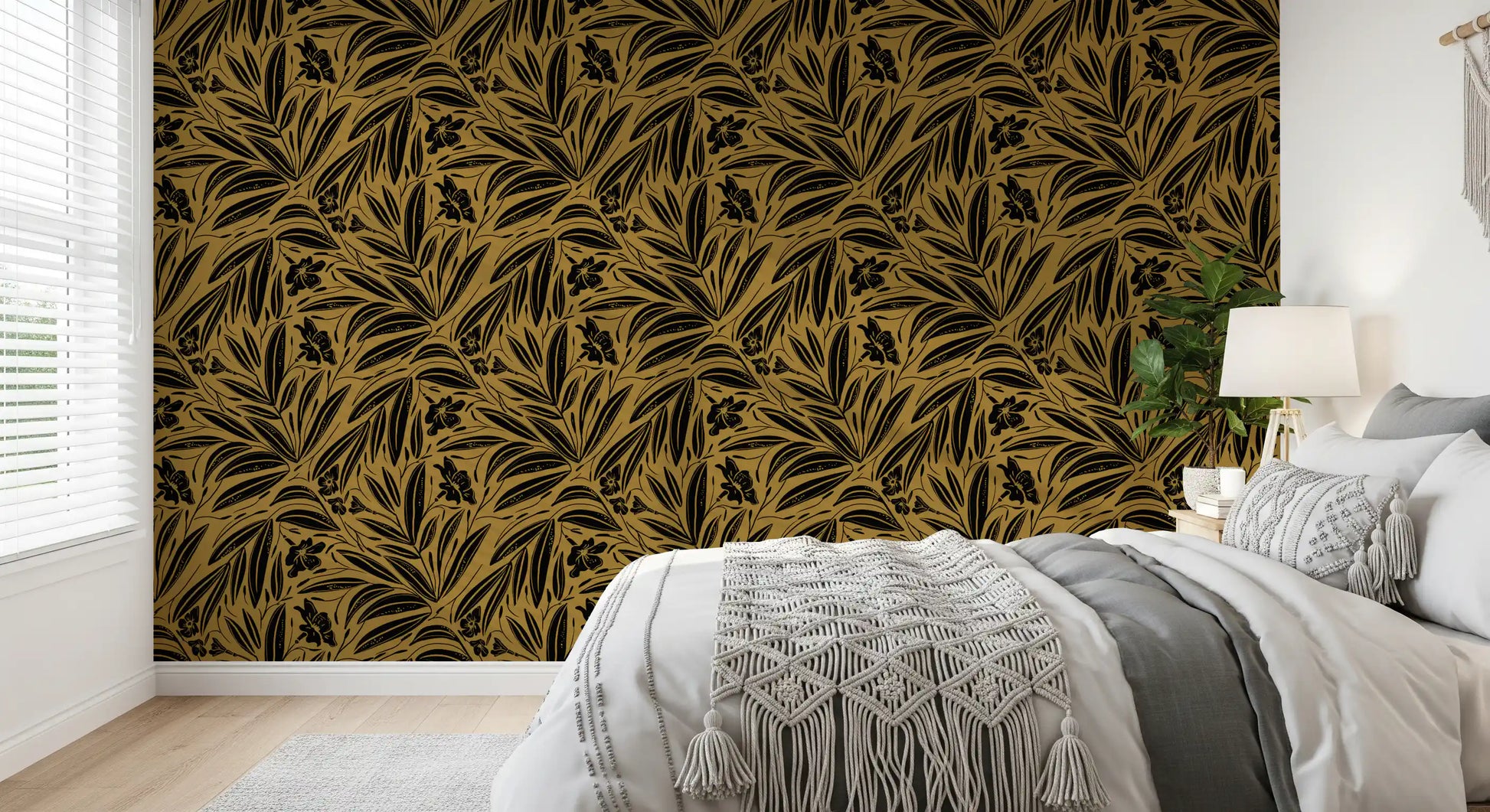 Golden Botanical Silhouette Wallpaper⁠