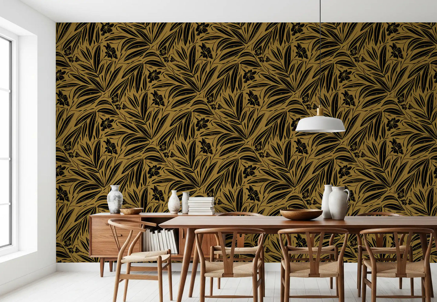 Golden Botanical Silhouette Wallpaper⁠