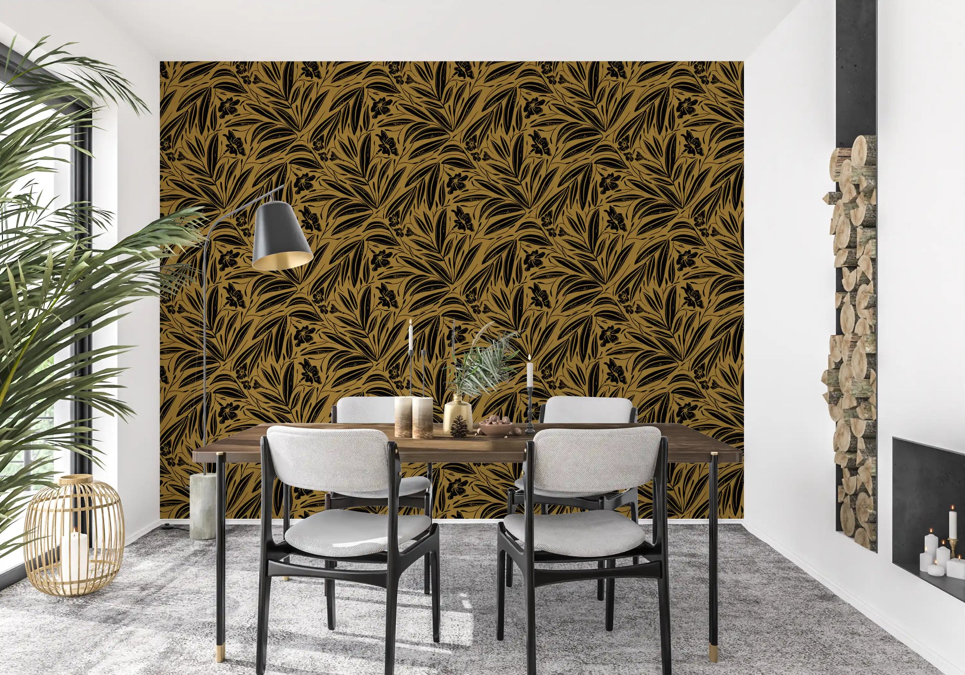 Golden Botanical Silhouette Wallpaper⁠