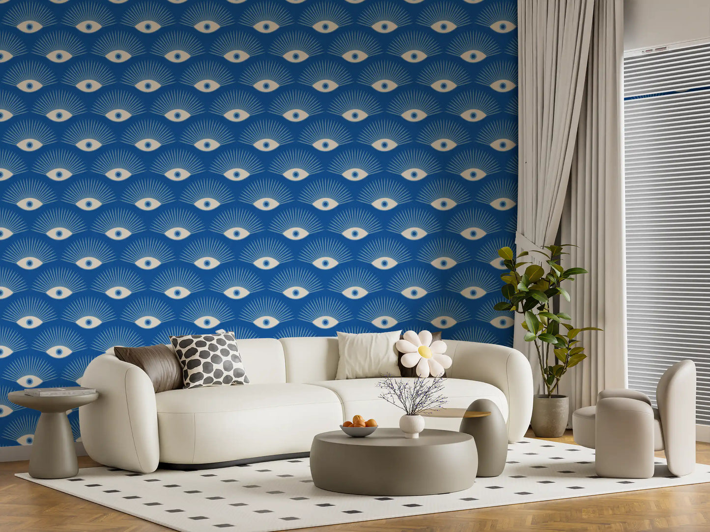 Stylized Eyelash Motif in Cobalt Blue Wallpaper⁠
