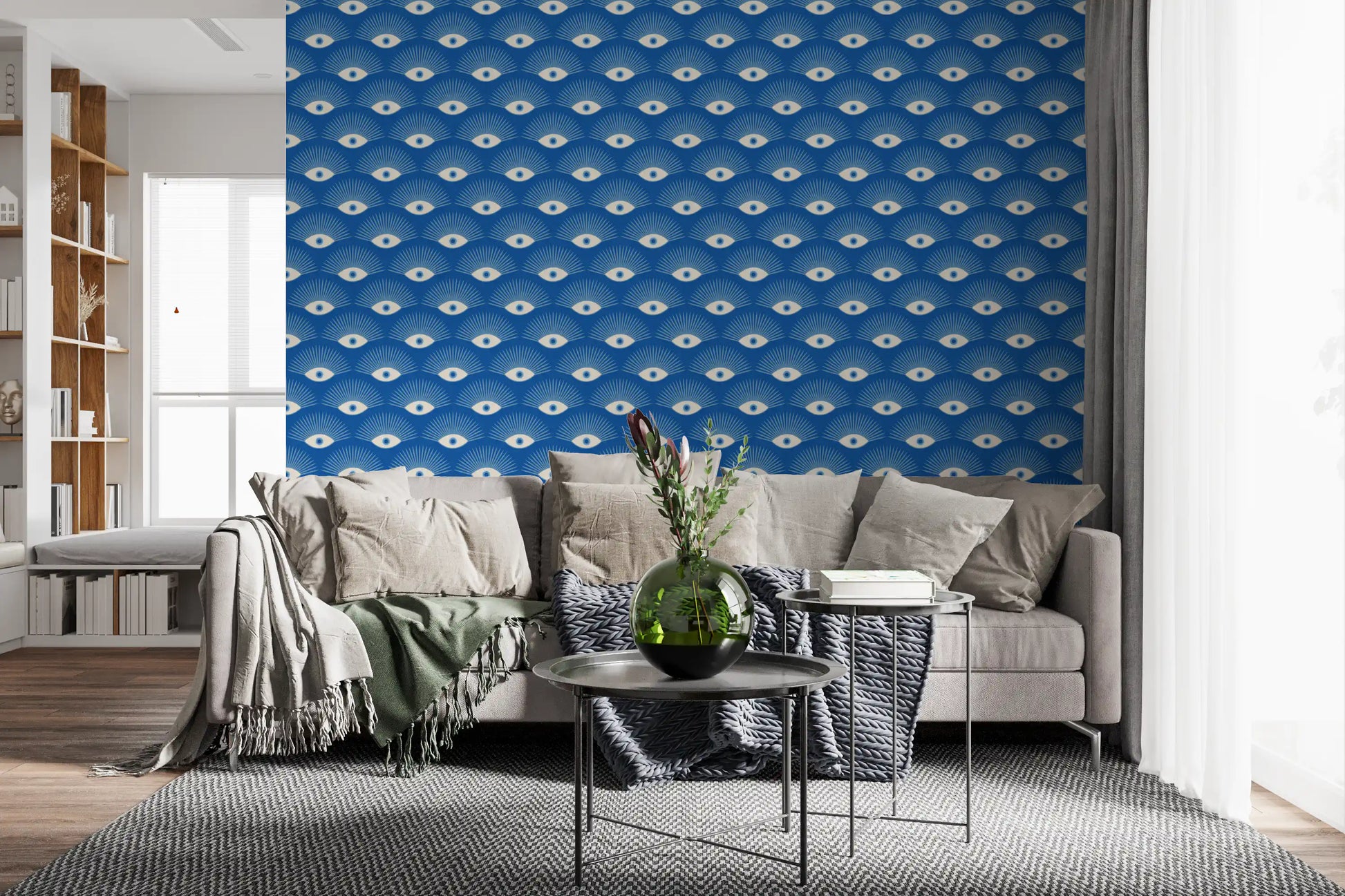 Stylized Eyelash Motif in Cobalt Blue Wallpaper⁠
