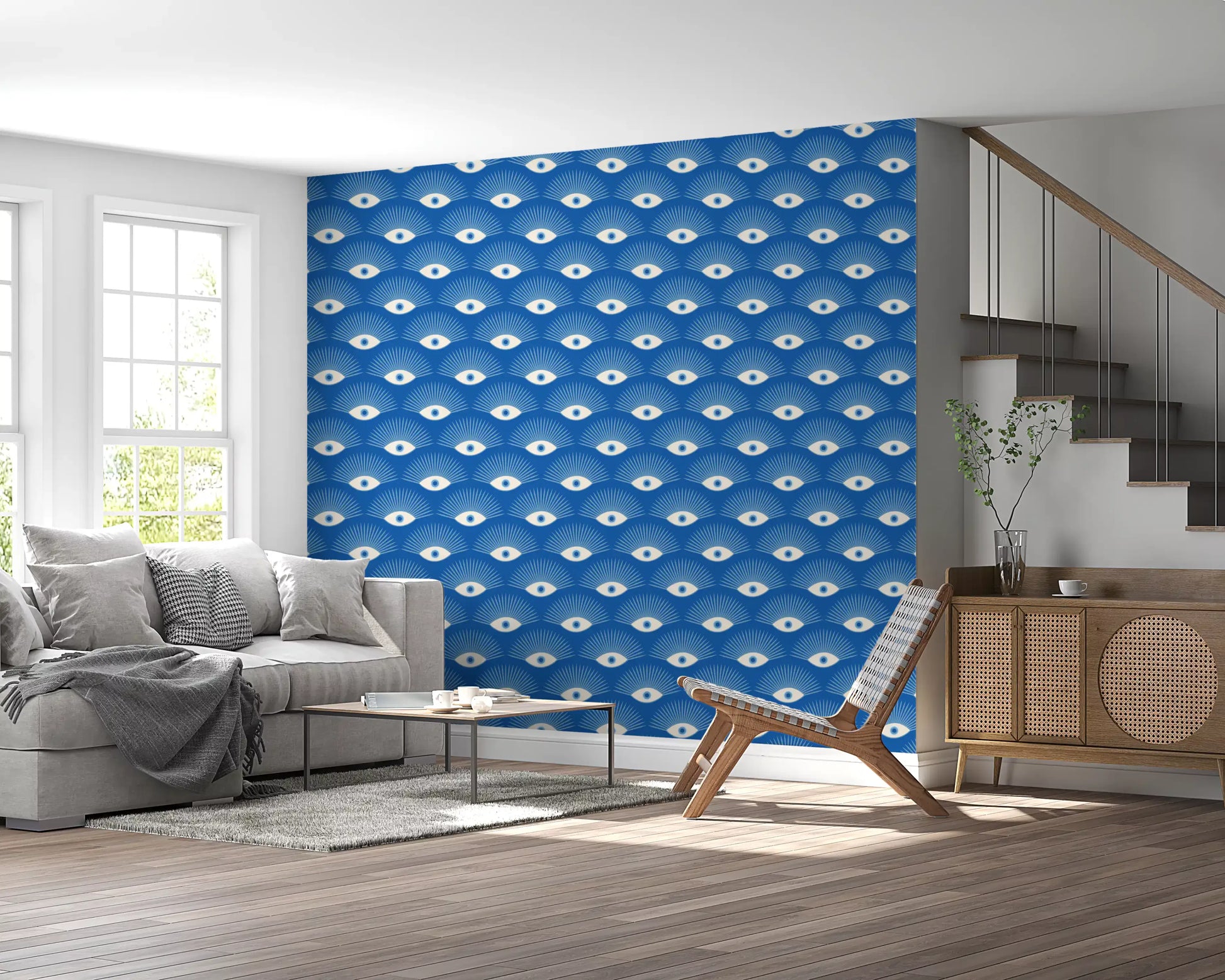 Stylized Eyelash Motif in Cobalt Blue Wallpaper⁠