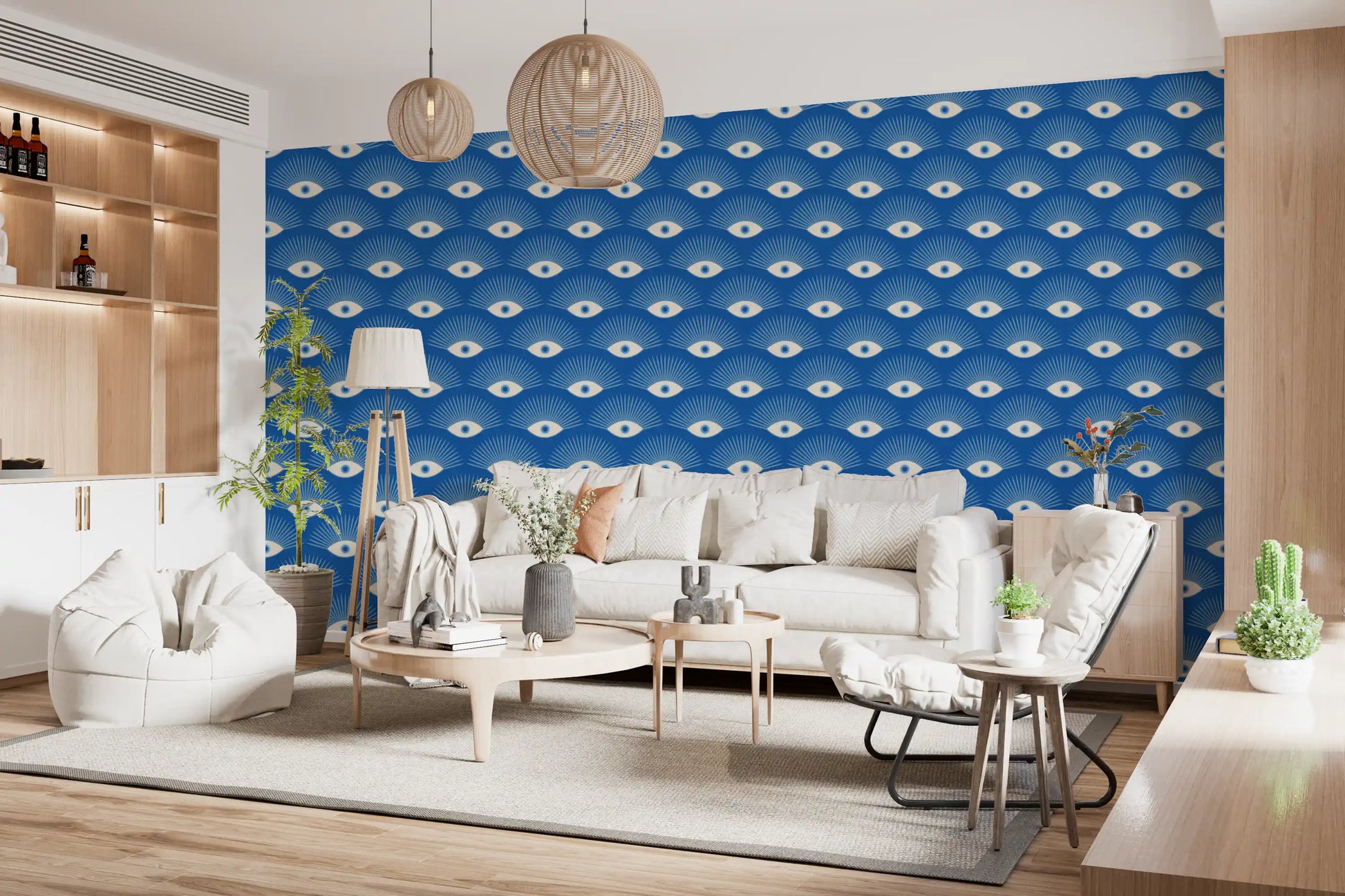 Stylized Eyelash Motif in Cobalt Blue Wallpaper⁠