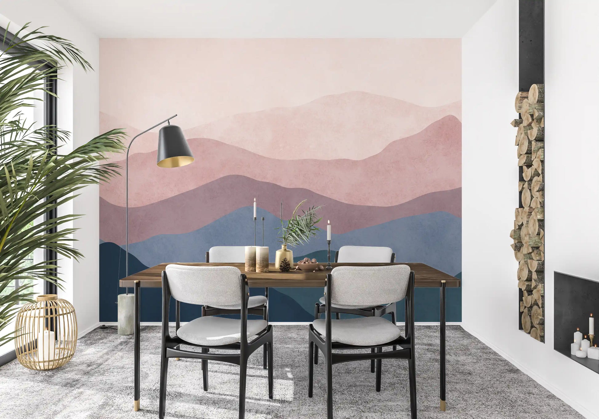 Soft Watercolor Mountain Range Wall Mural