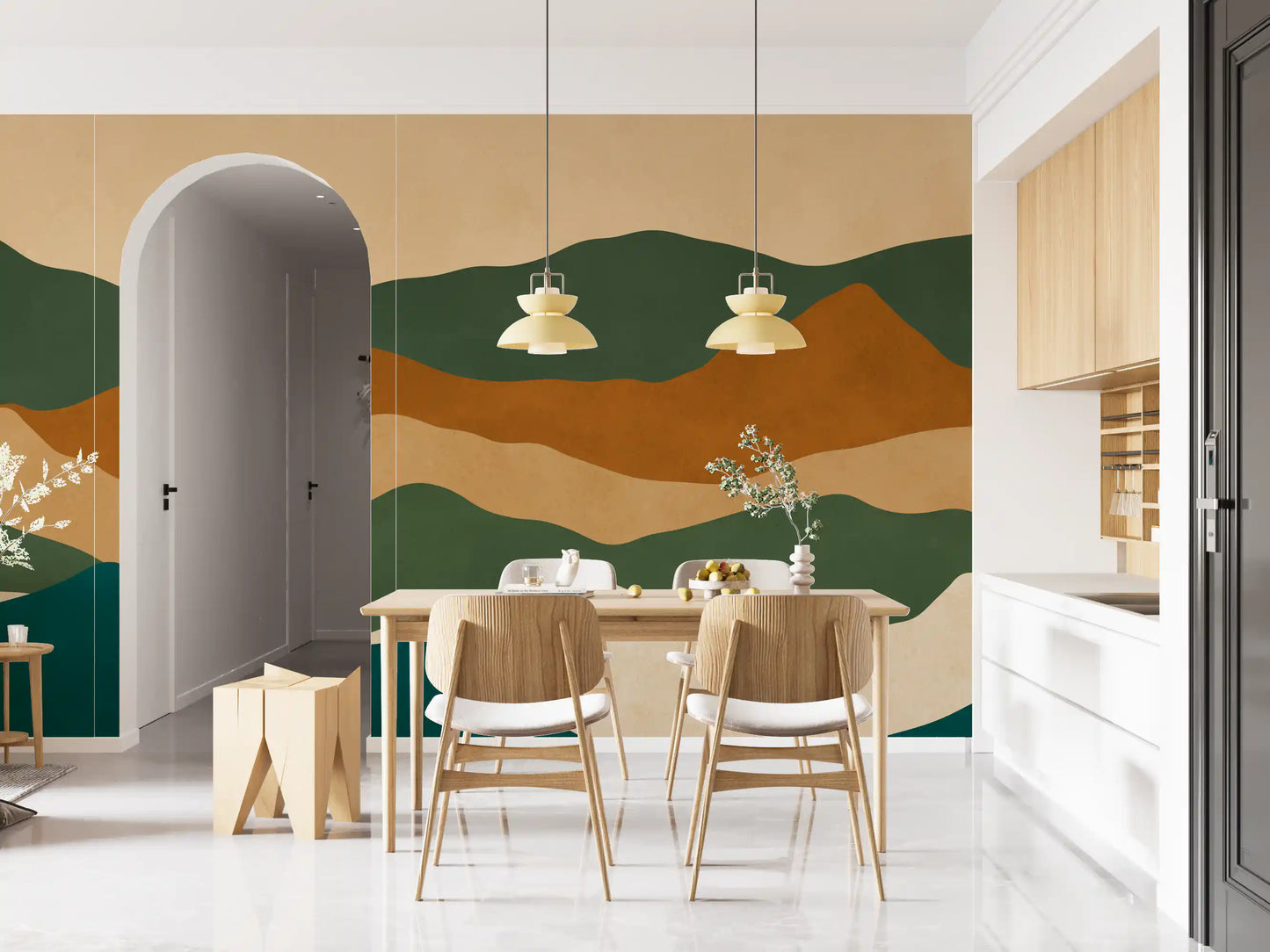 Abstract Earthy Mountain Range Layers Wall Mural