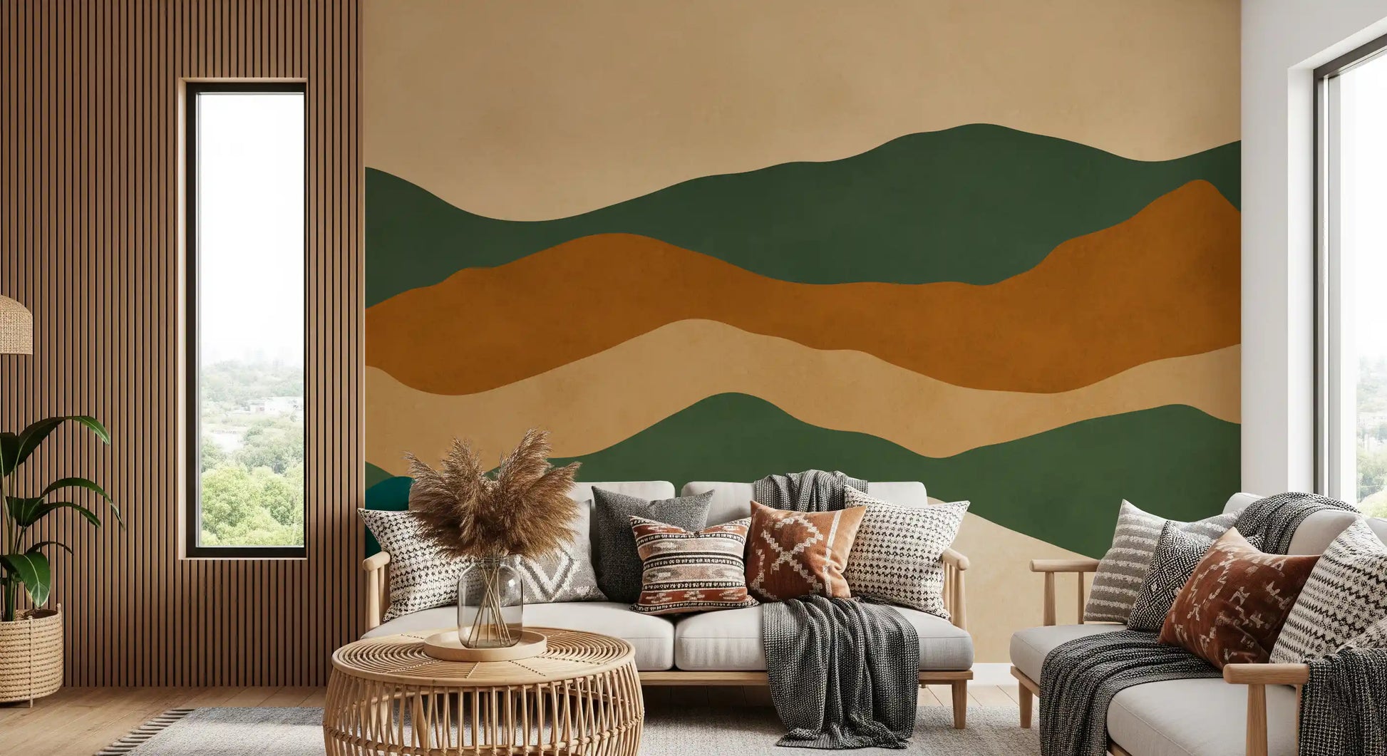 Abstract Earthy Mountain Range Layers Wall Mural