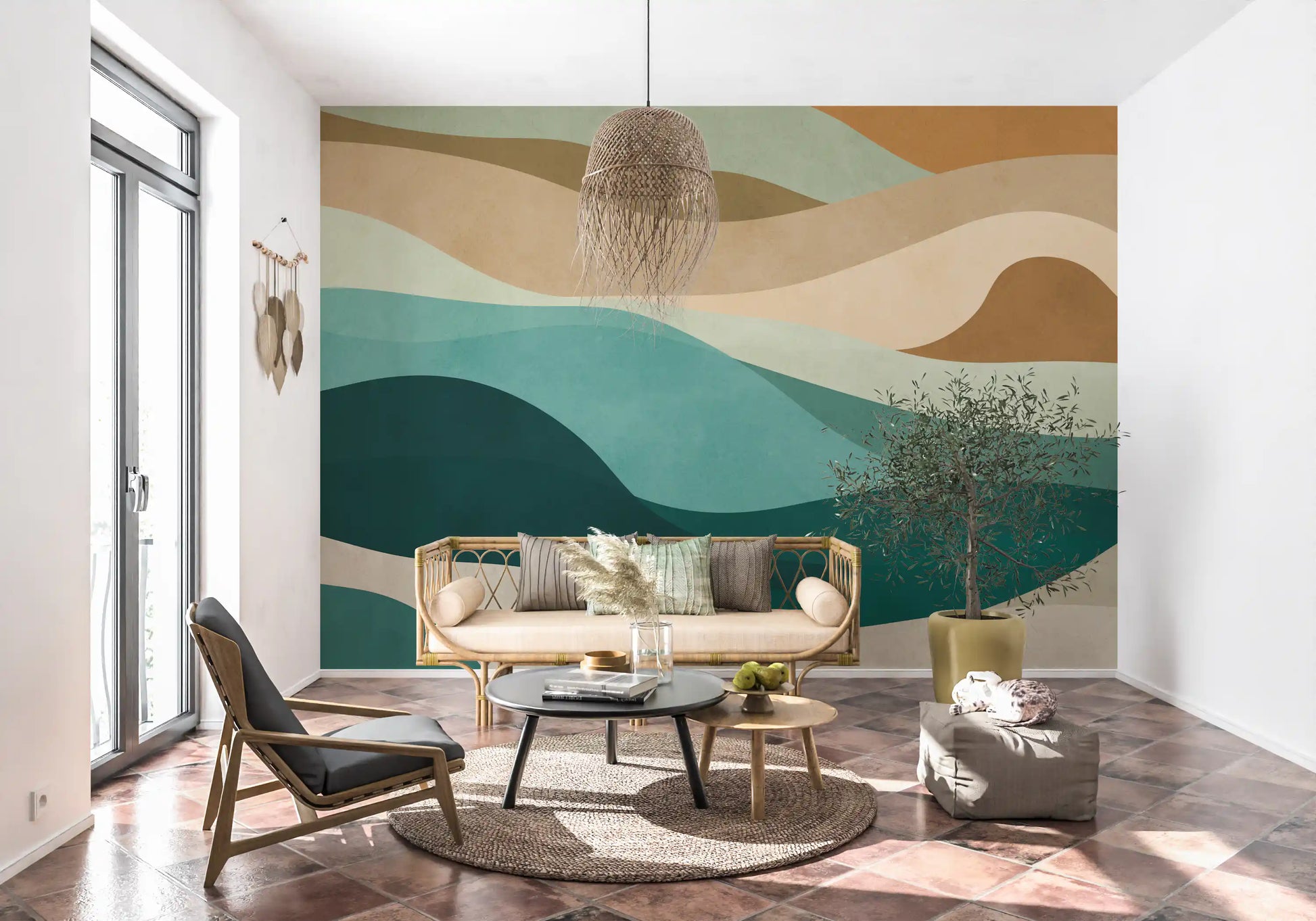 Abstract Earthy Wave Horizon Wall Mural
