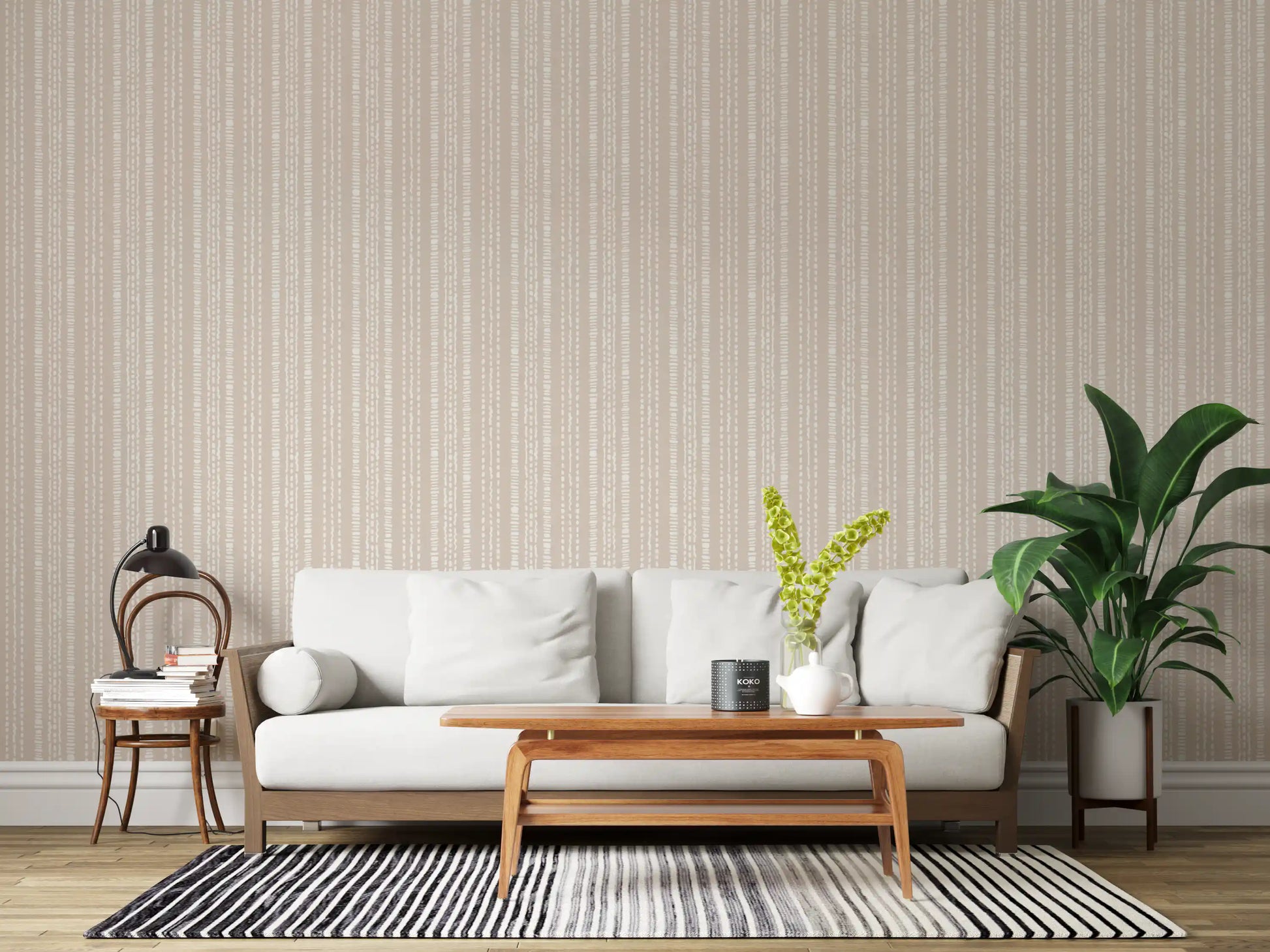 Subtle Creamy Beige Linear Motif Wallpaper⁠