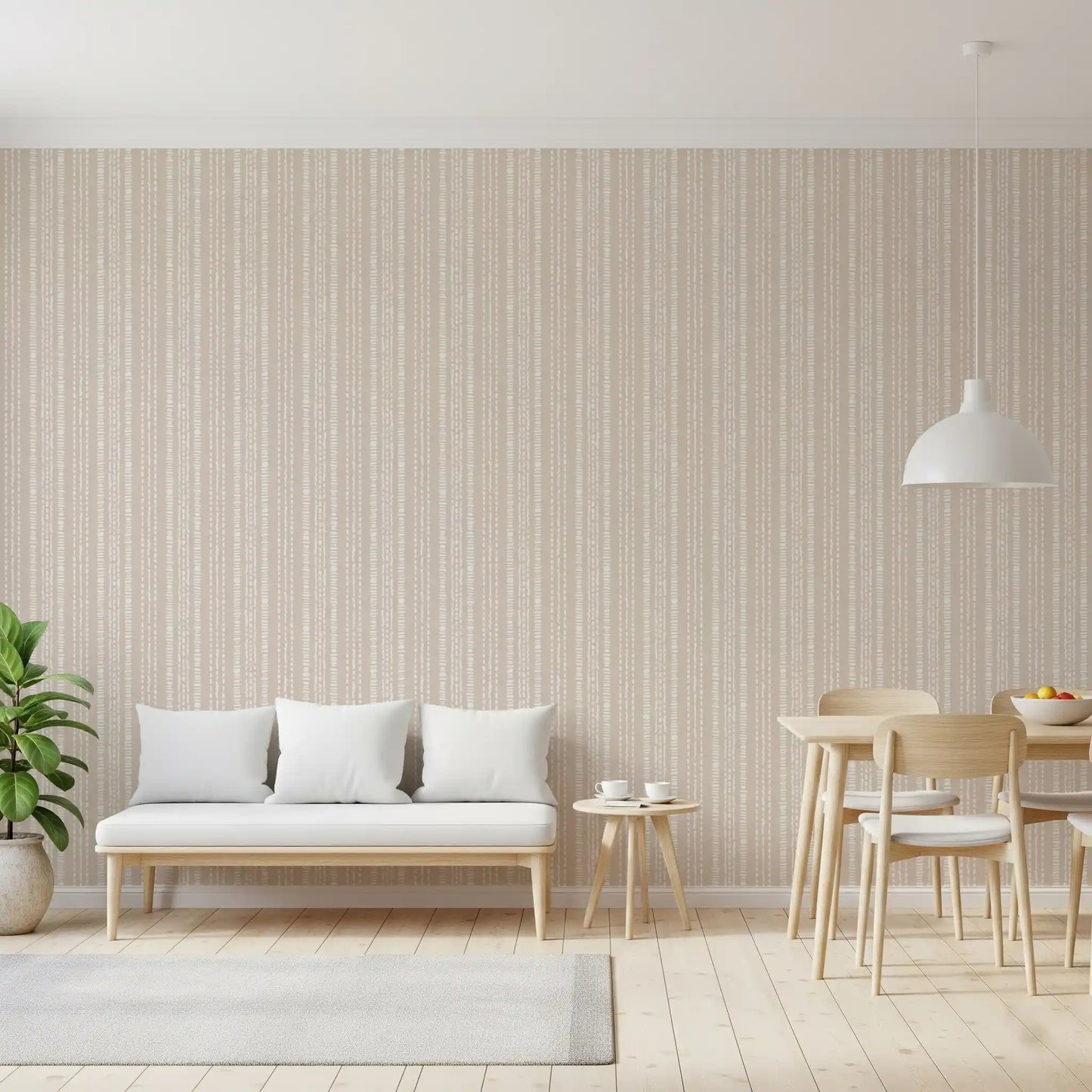 Subtle Creamy Beige Linear Motif Wallpaper⁠