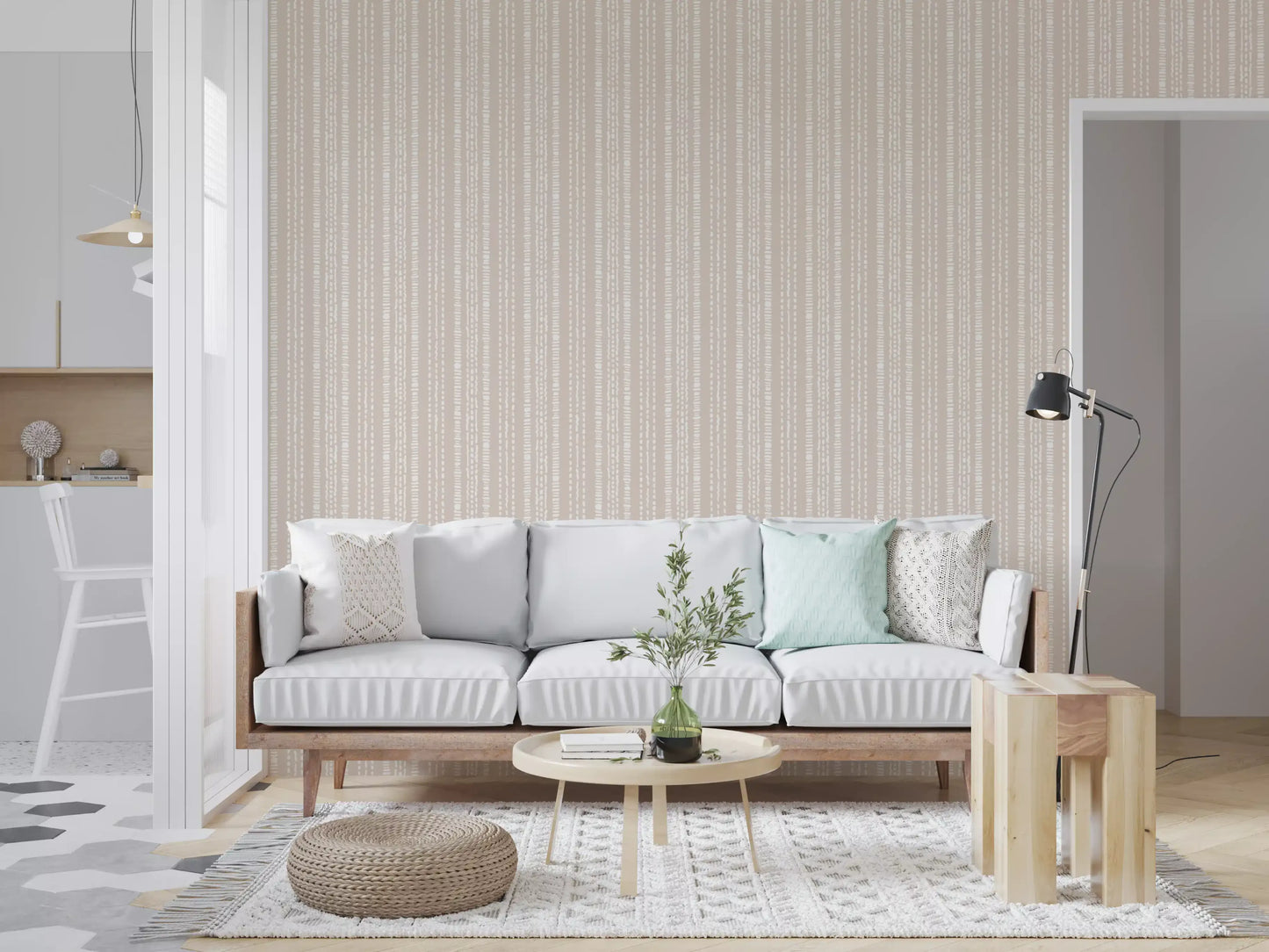 Subtle Creamy Beige Linear Motif Wallpaper⁠