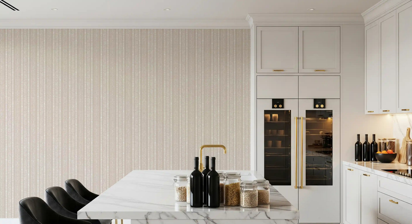 Subtle Creamy Beige Linear Motif Wallpaper⁠