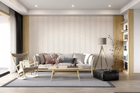 Stitched neutral stripe pattern wallpaper in ivory and taupe GD11065