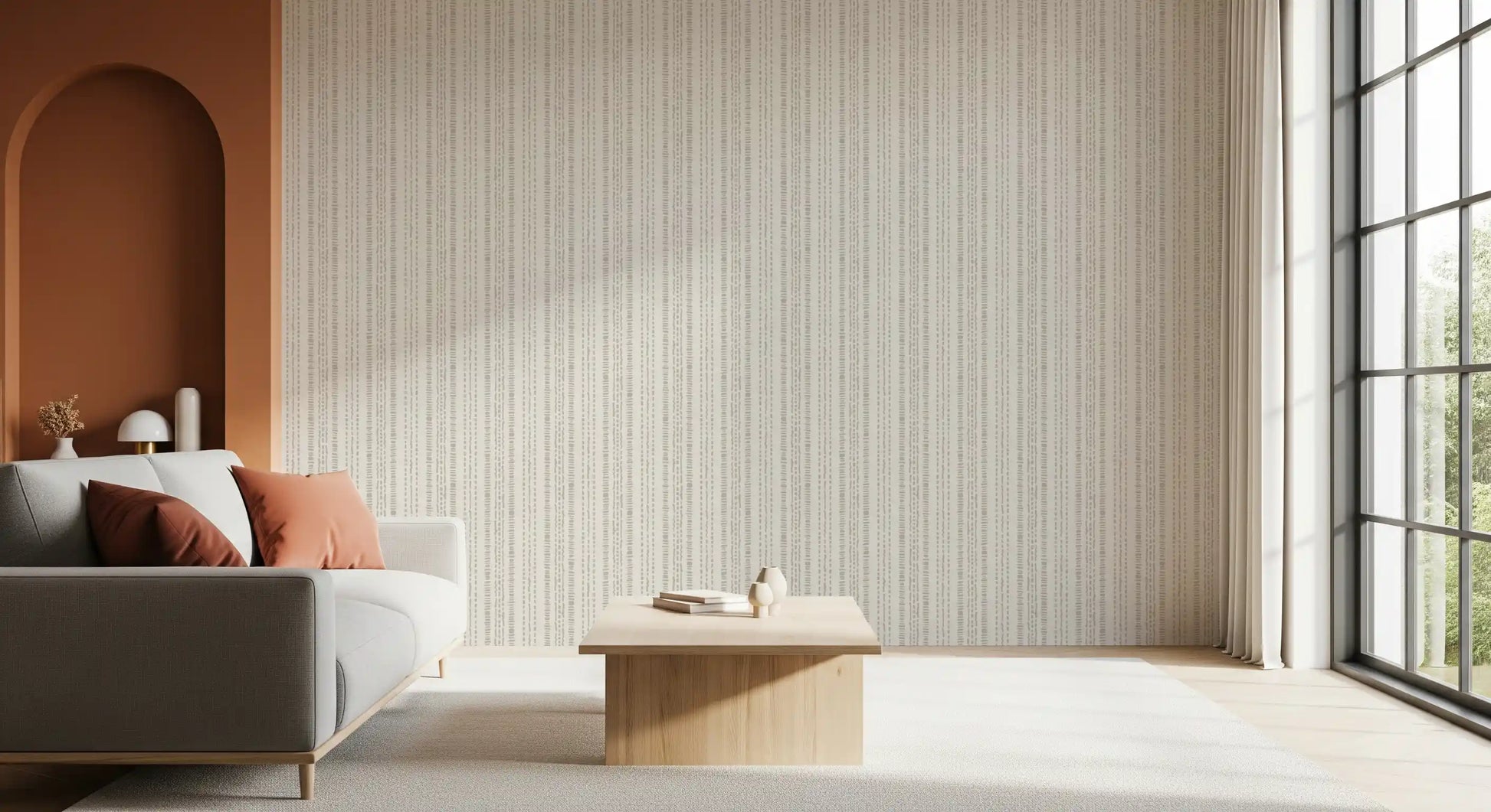 Stitched Neutral Stripe Pattern Wallpaper⁠