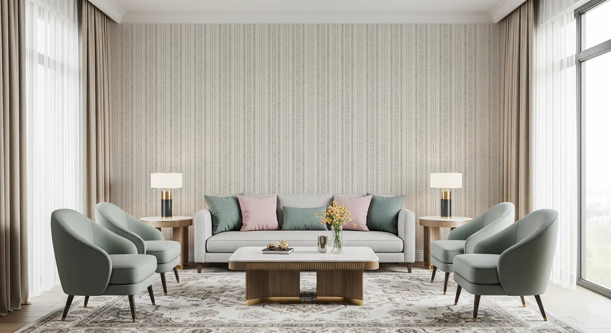 Stitched Neutral Stripe Pattern Wallpaper⁠