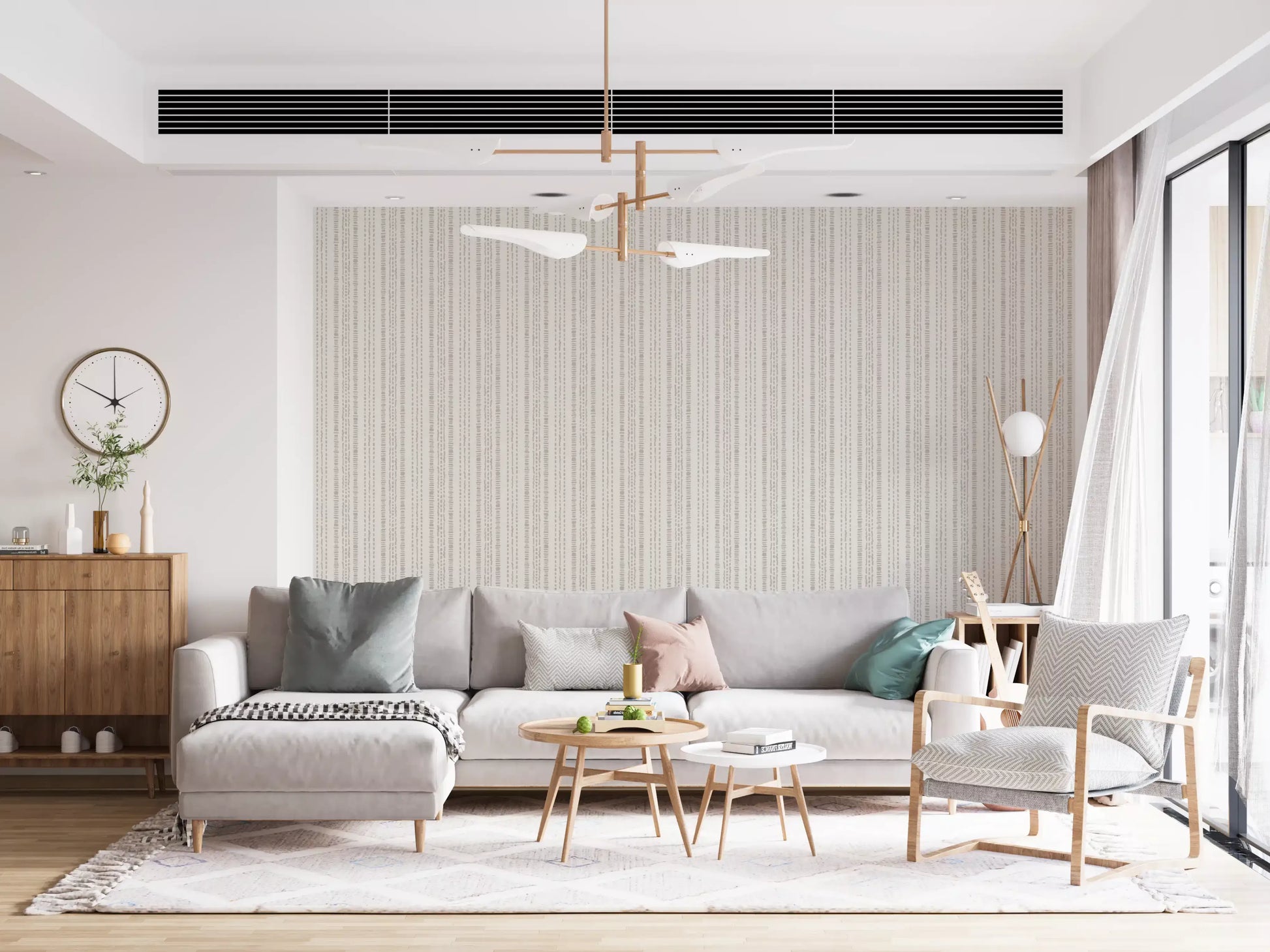 Stitched Neutral Stripe Pattern Wallpaper⁠