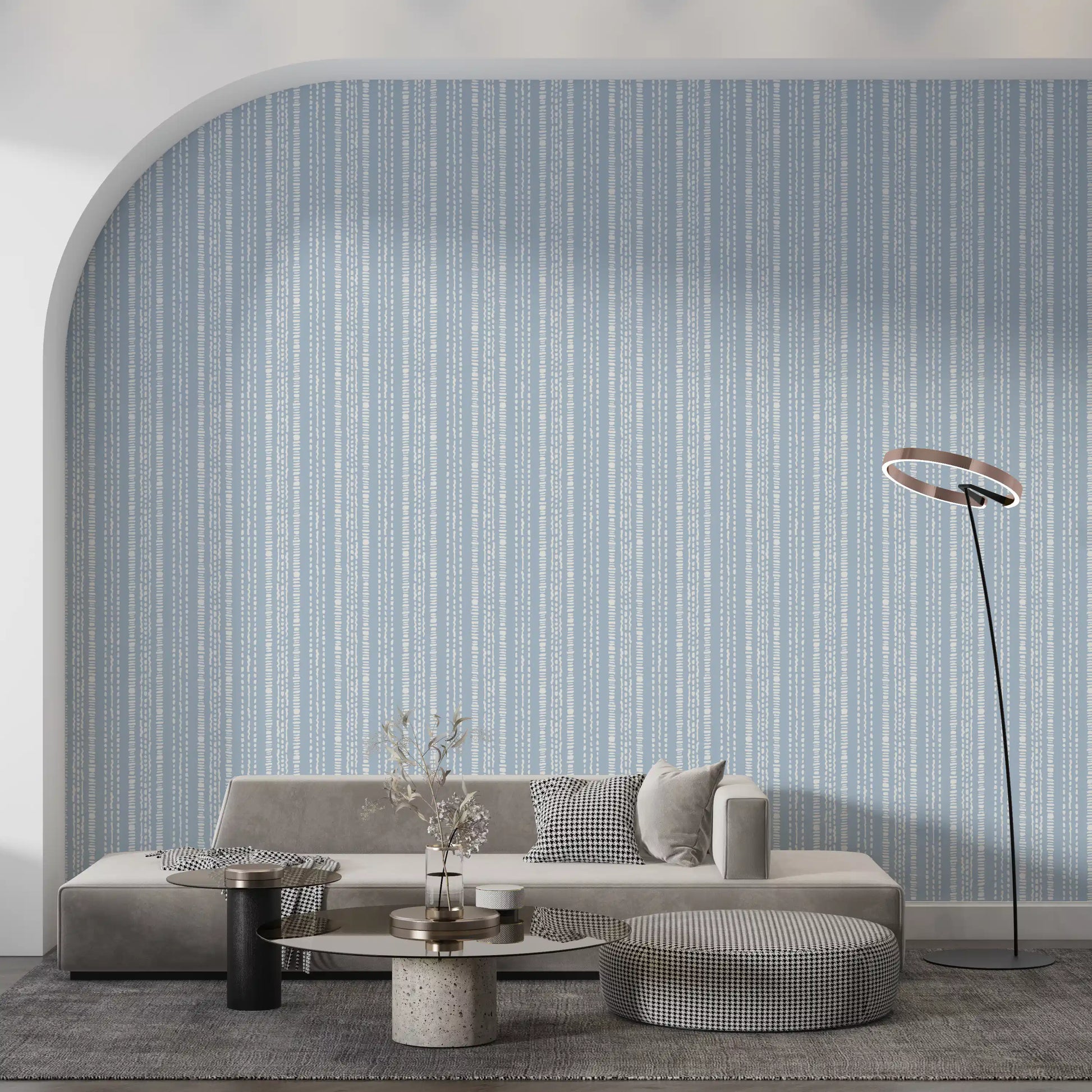Cream and Indigo Linear Pattern Wallpaper⁠