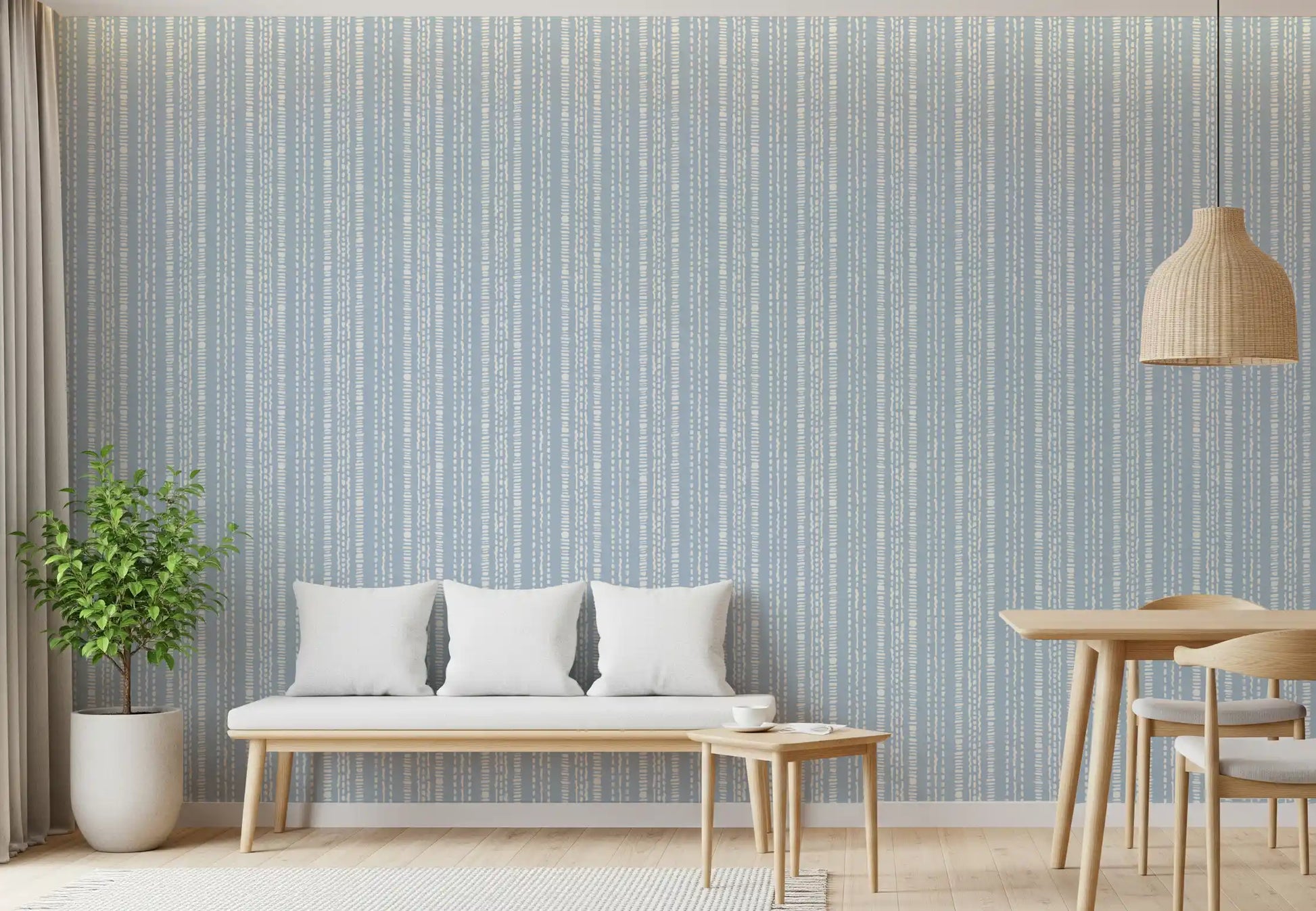 Cream and Indigo Linear Pattern Wallpaper⁠