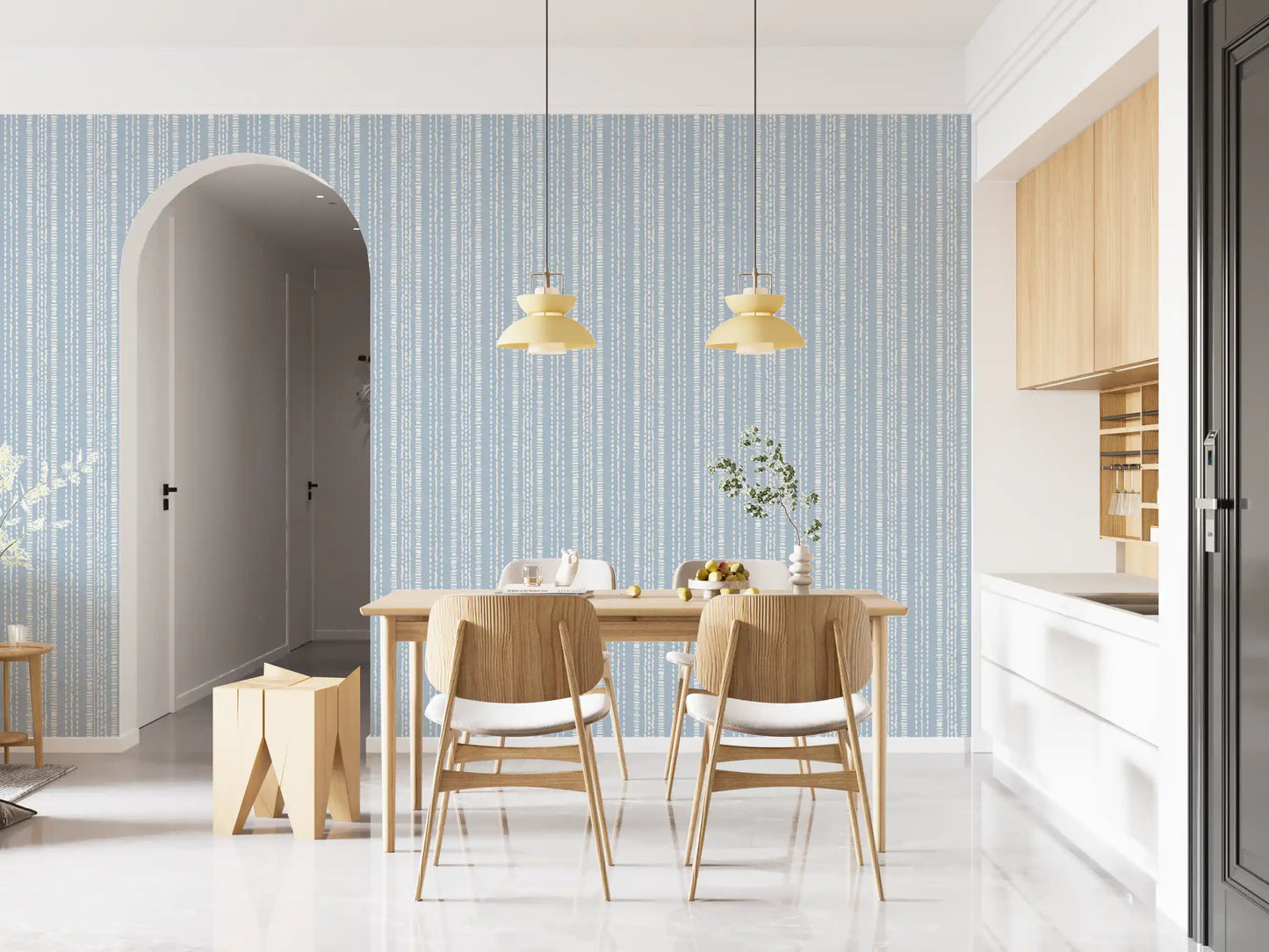Cream and Indigo Linear Pattern Wallpaper⁠