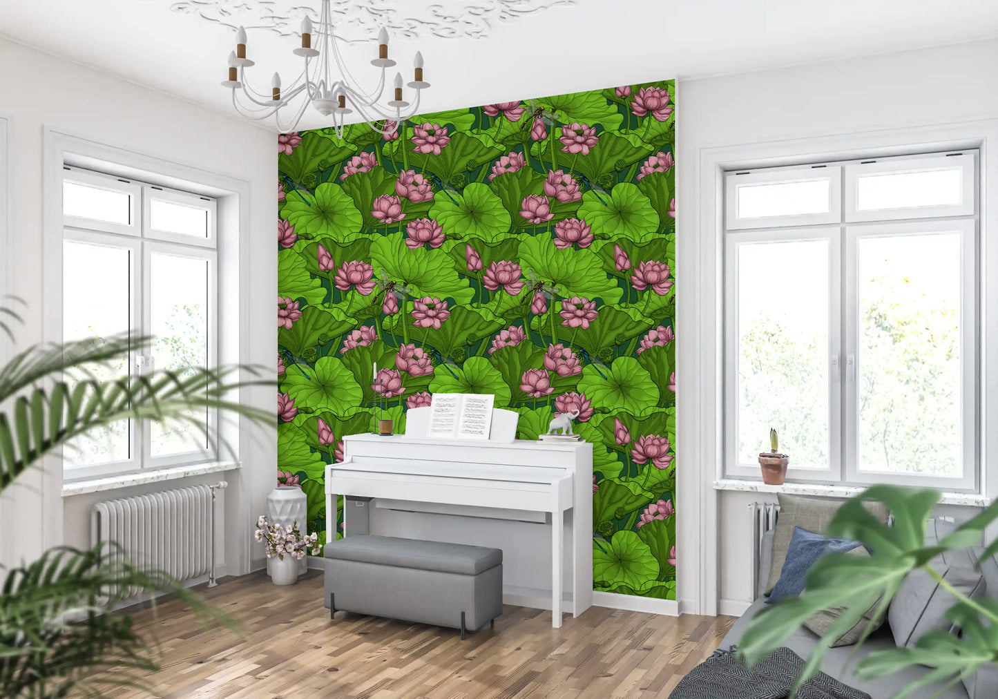 Zen Lotus Pond with Dragonflies Wallpaper⁠
