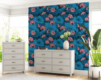 Zen Lotus Pond with Dragonflies in pink and blue Wallpaper⁠