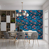 Zen Lotus Pond with Dragonflies in pink and blue Wallpaper⁠