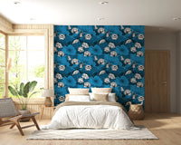 Zen Lotus Pond with Dragonflies in white and blue Wallpaper⁠