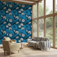 Zen Lotus Pond with Dragonflies in white and blue Wallpaper⁠