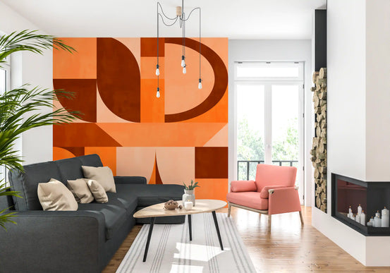 Mid-century terracotta arches wall mural with curved geometric shapes GD11073
