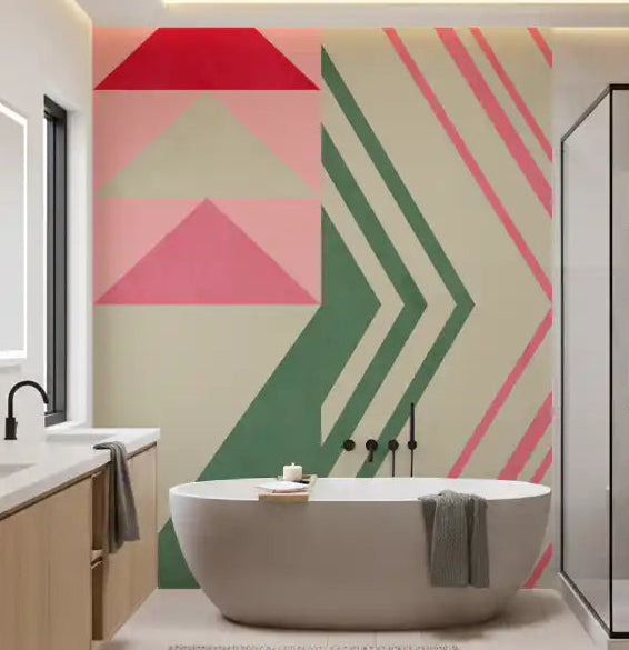 Mid-century geometric mural featuring stacked triangles and arrow shapes GD11075