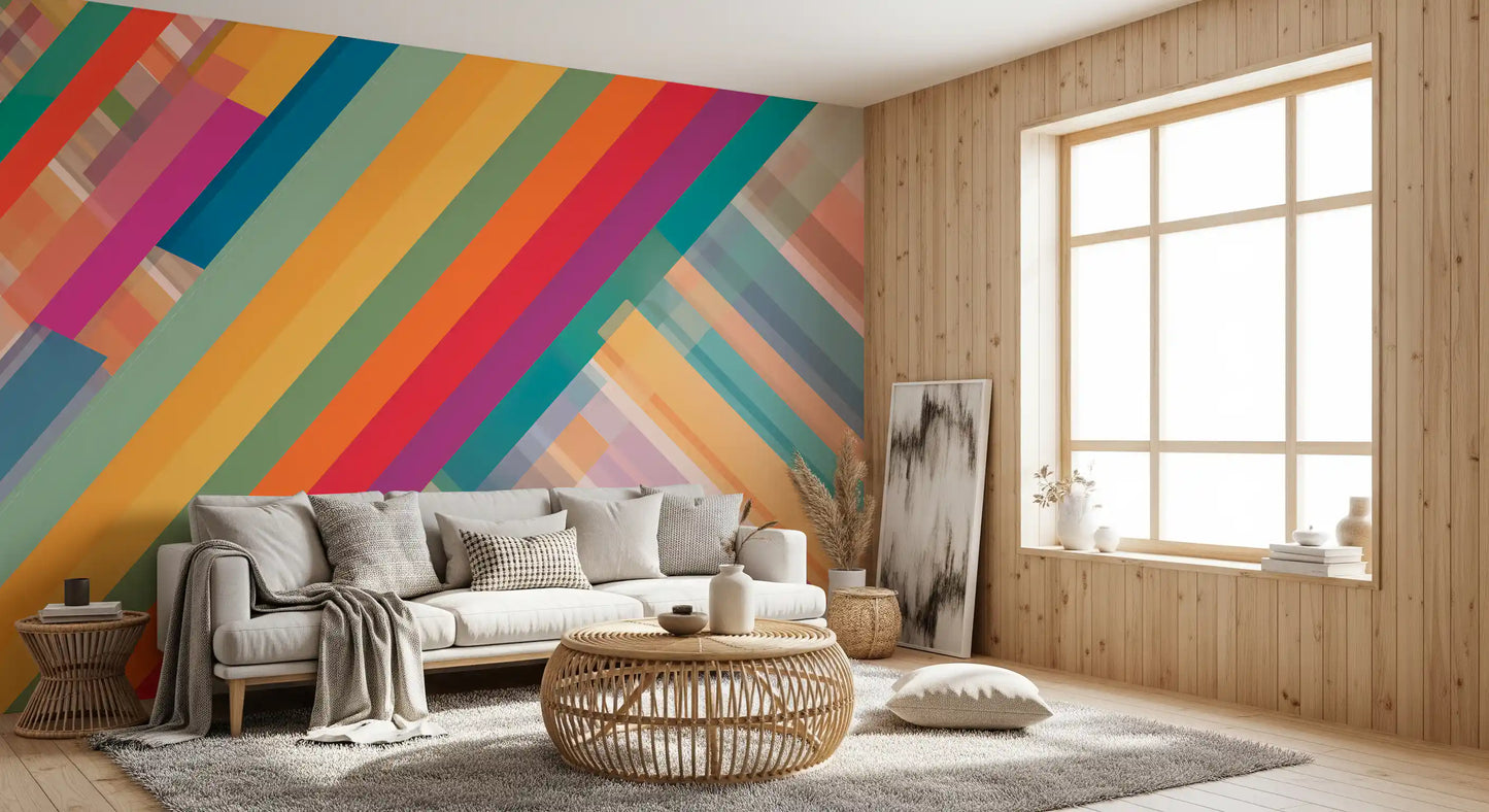 Abstração vibrante de listras diagonais Wall Mural