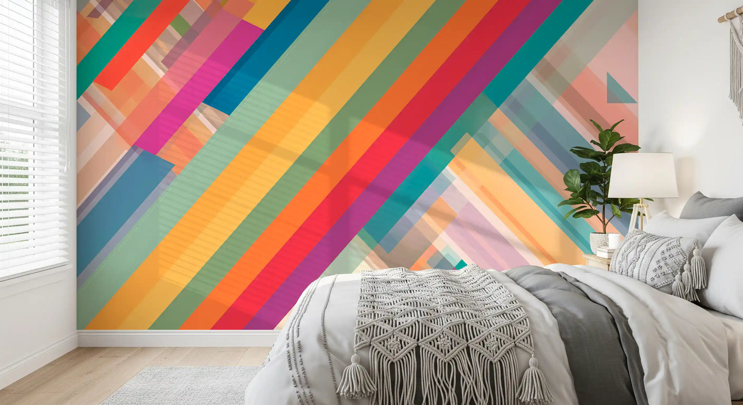 Abstração vibrante de listras diagonais Wall Mural