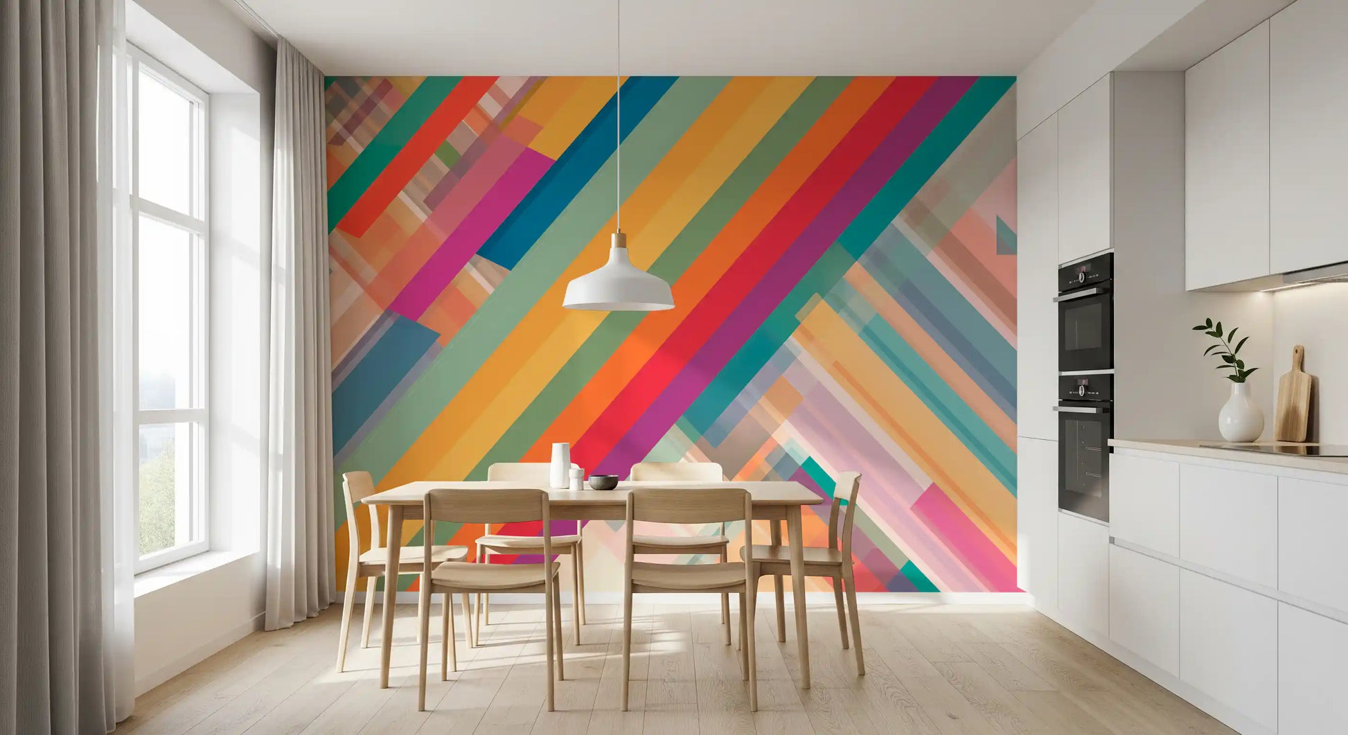 Abstração vibrante de listras diagonais Wall Mural