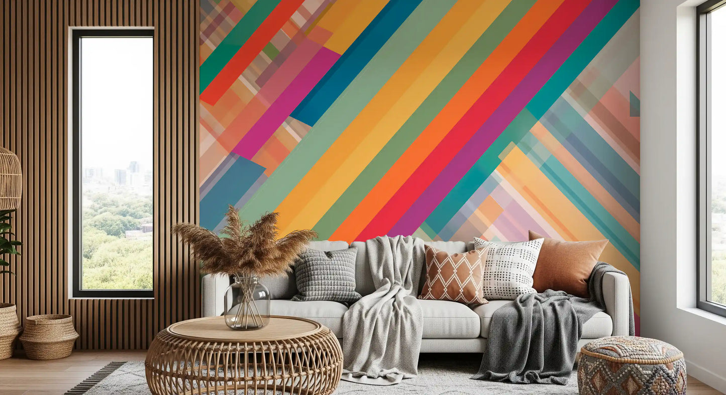 Abstração vibrante de listras diagonais Wall Mural
