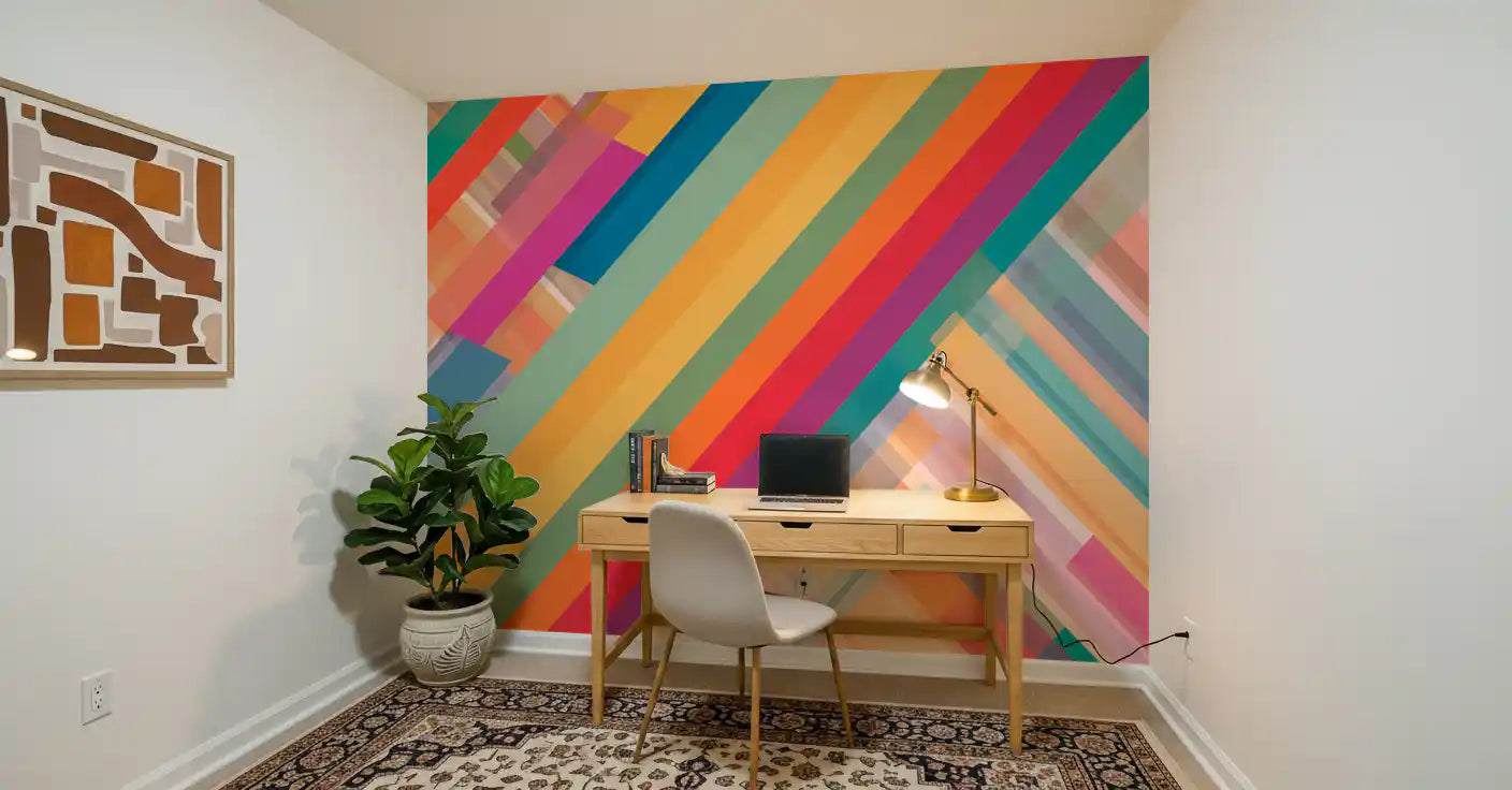 Abstração vibrante de listras diagonais Wall Mural