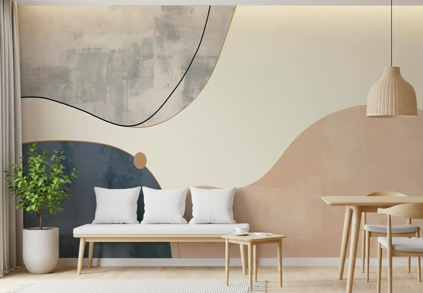 Arte geométrica minimalista com curvas suaves Wall Mural
