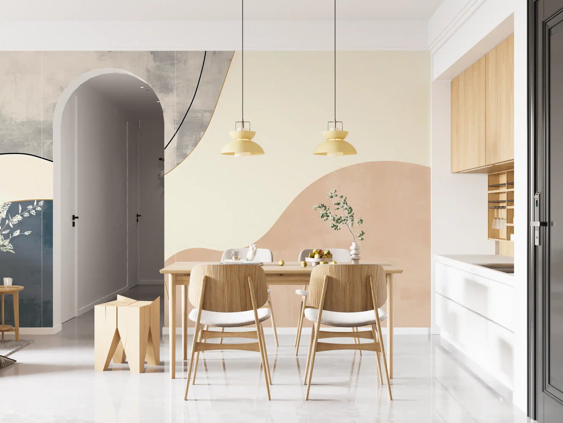 Arte geométrica minimalista com curvas suaves Wall Mural