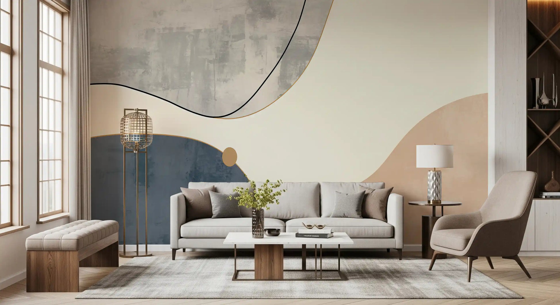 Arte geométrica minimalista com curvas suaves Wall Mural