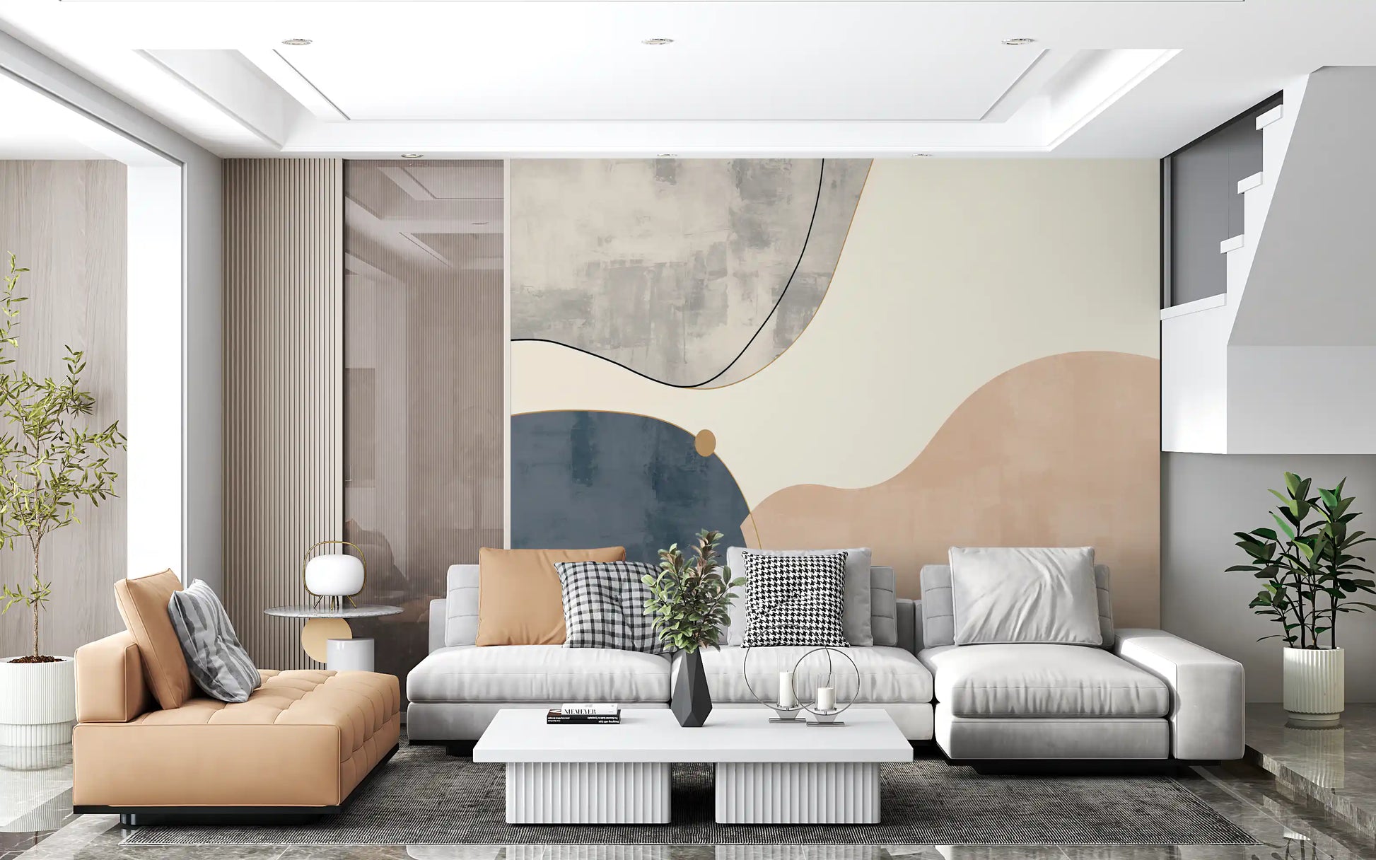 Arte geométrica minimalista com curvas suaves Wall Mural