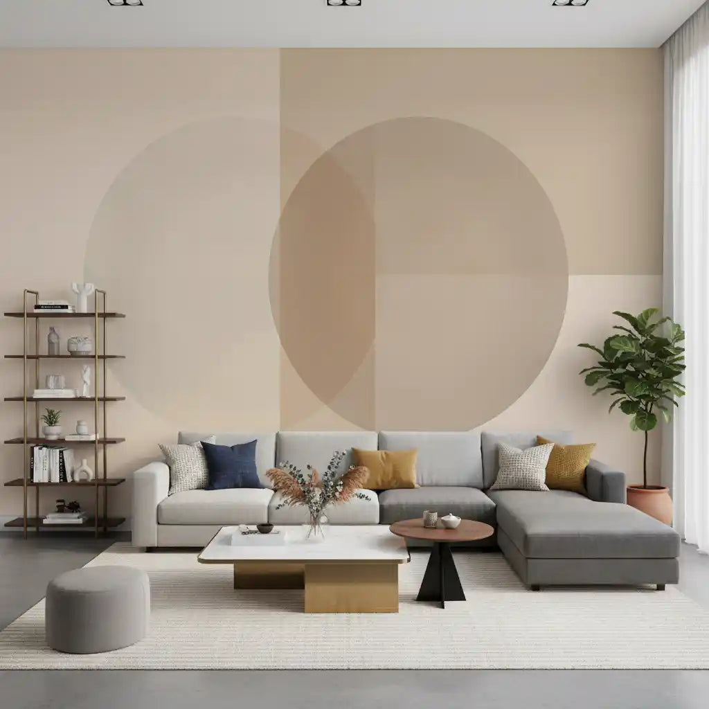Círculos minimalistas em tons suaves de bege Wall Mural