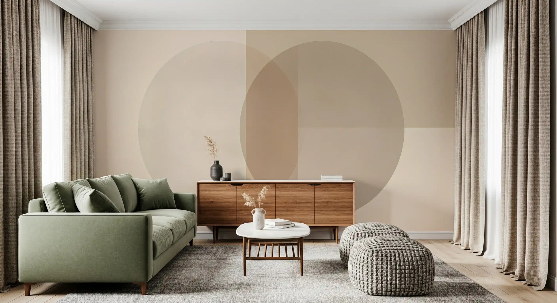 Círculos minimalistas em tons suaves de bege Wall Mural